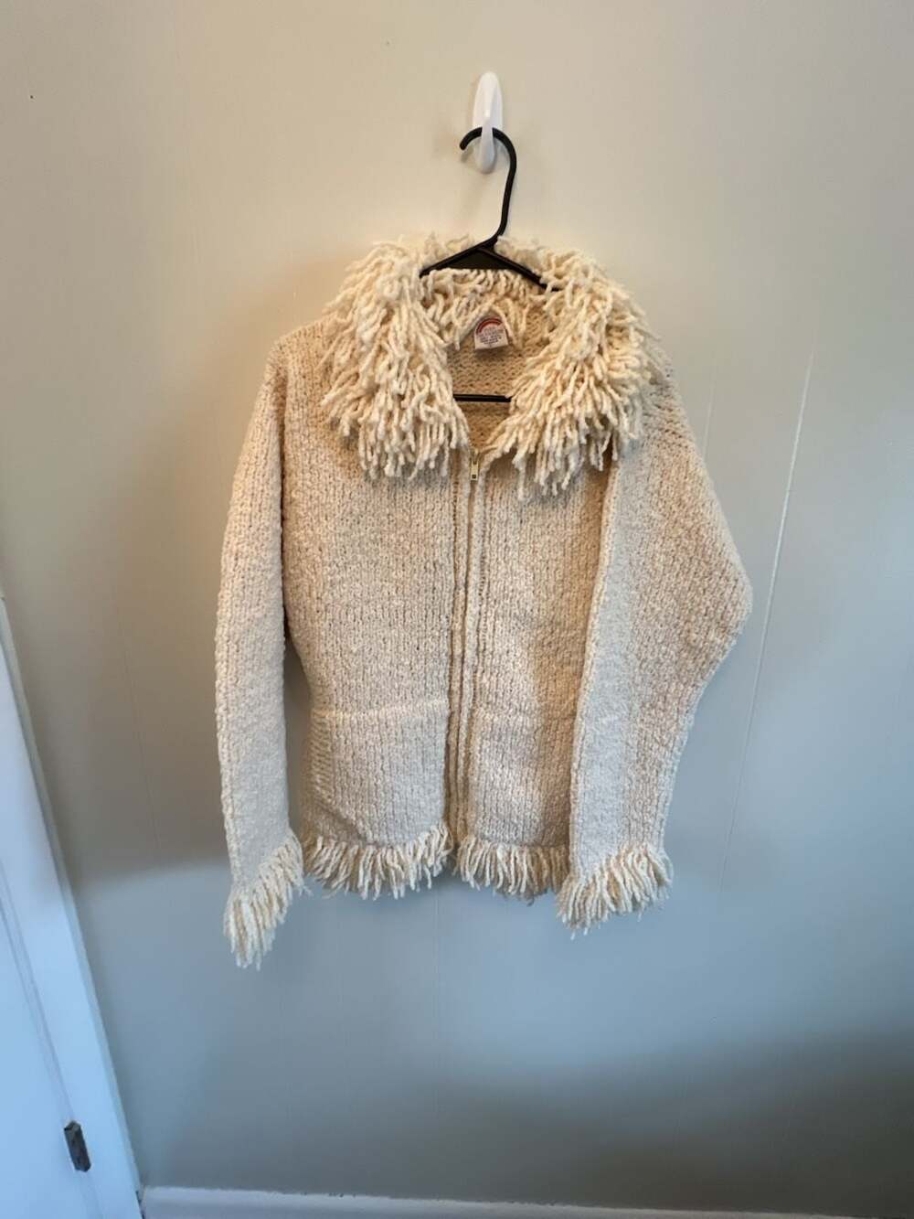 Over The Rainbow Wool Fringe Cardigan Size S Cream